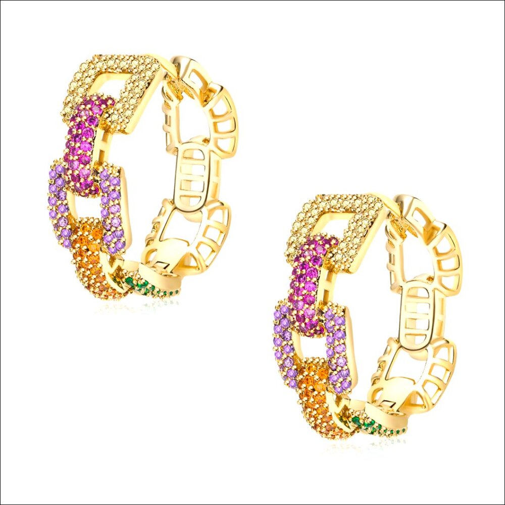 Sterling Silver Chunky Hoop Earrings with Crystal CZ Post Design